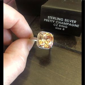 Avon sterling silver champagne CZ 6CT RING size 8